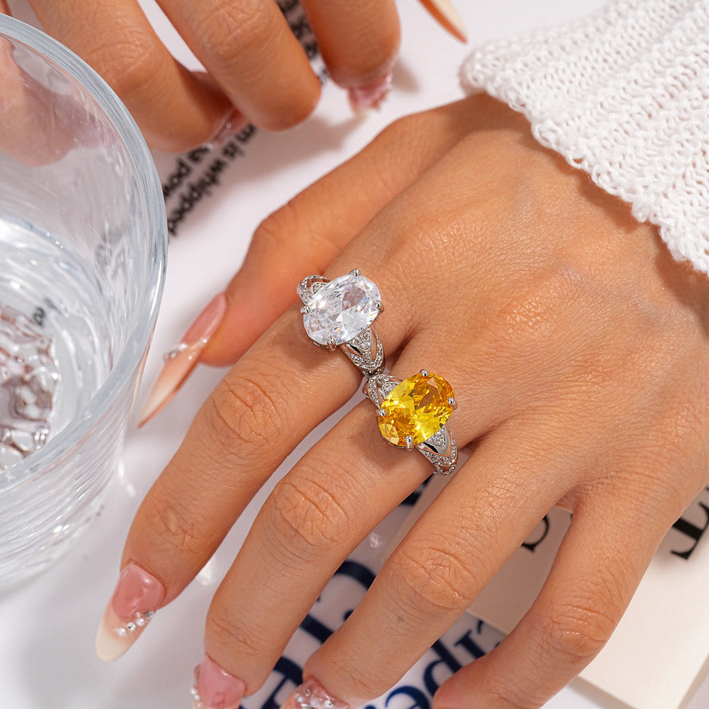 Natural Yellow Crystal Adjustable Ring S925 Silver Plated Fashion Women Finger Jewelry For Daily Dating Banquet Party Occasions
