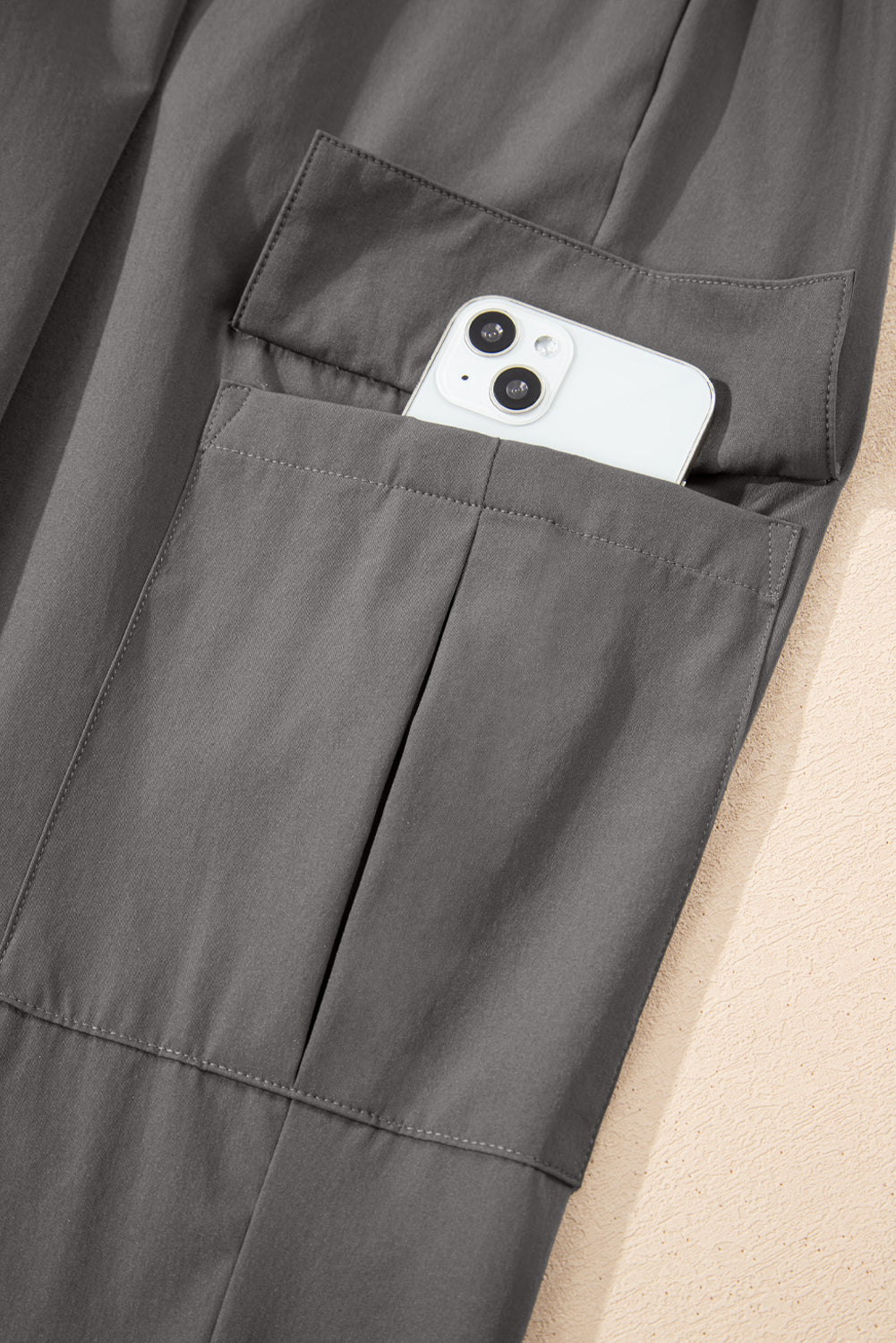 Solid Elastic High Waist Pocketed Cargo Jogger Pants