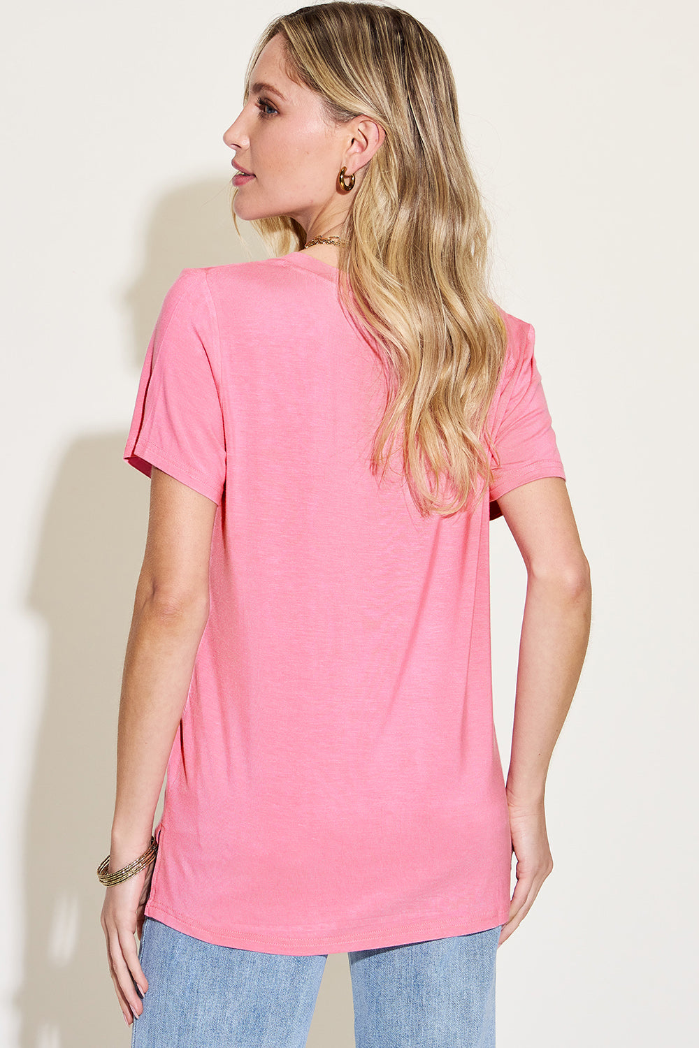 Women's Soft Black V-Neck T-Shirt with Modern Hi-Lo Hem - Image 6