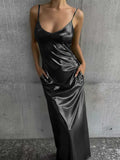 Textured Mirror-Finish Maxi Slip Dress with Pockets - Image 6