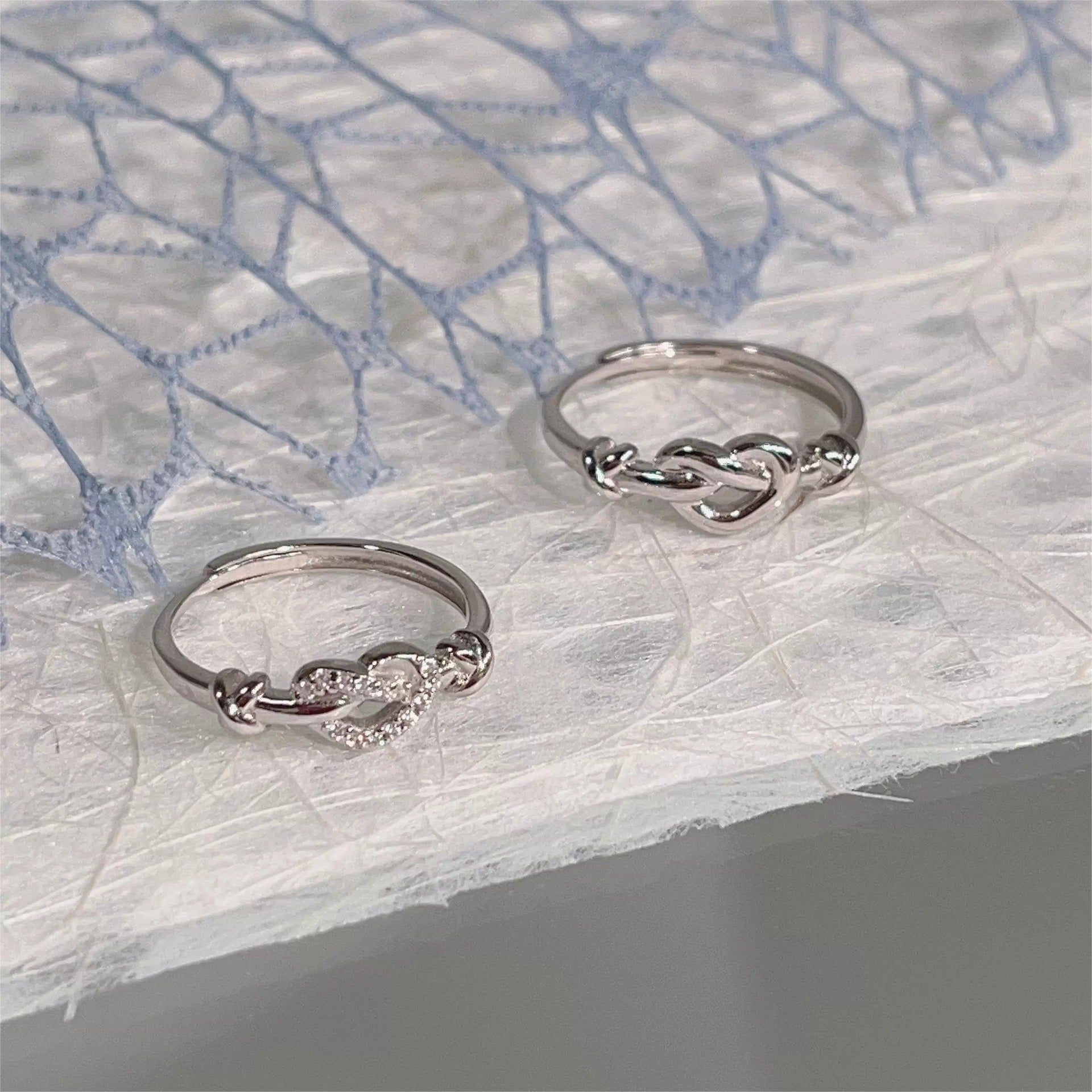 Love Heart Couple Rings For Men & Women, Simple Twin Knot Fashion Light Luxury Gift