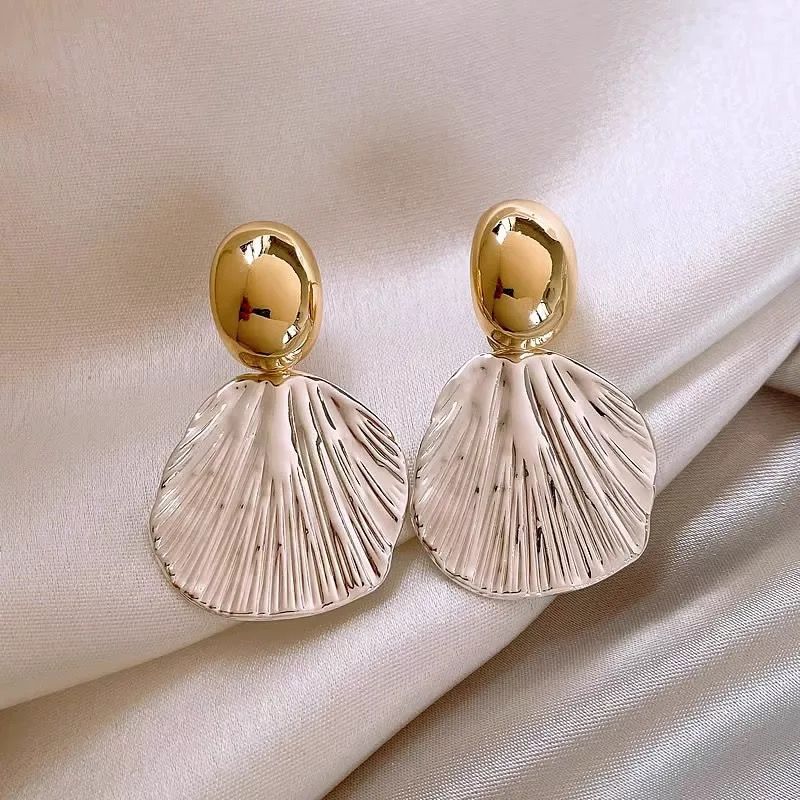 Irregular Shell Texture Statement Earrings - Gold & Silver Niche Studs