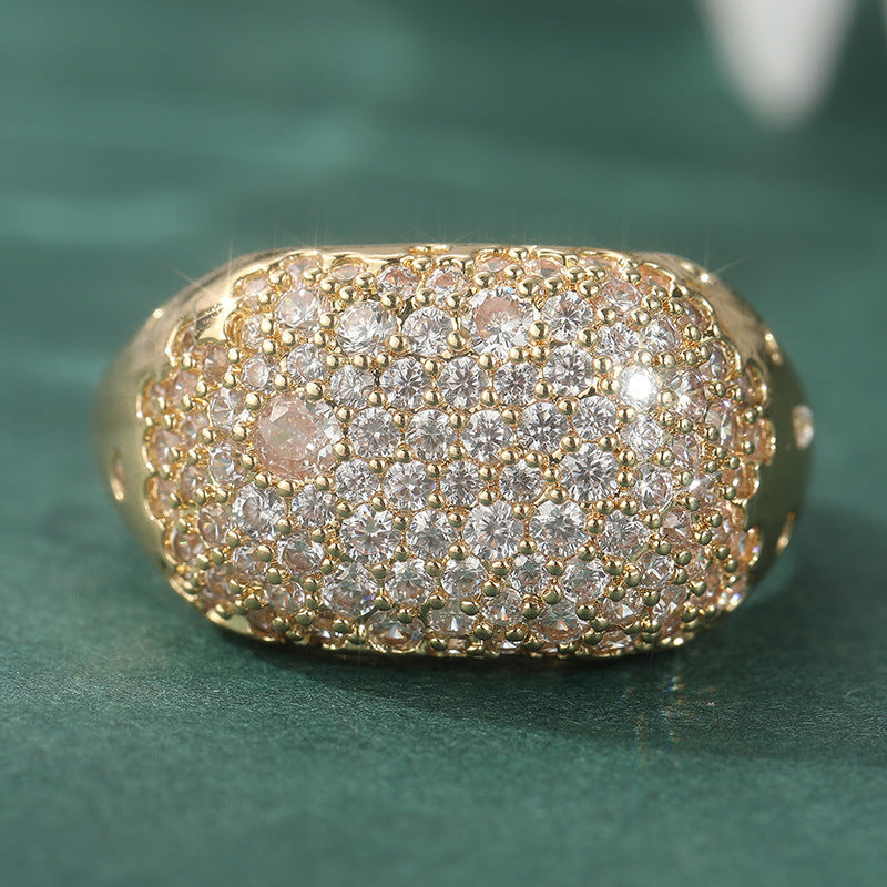 Gold Plated Bohemian Statement Ring with Pave Cubic Zirconia