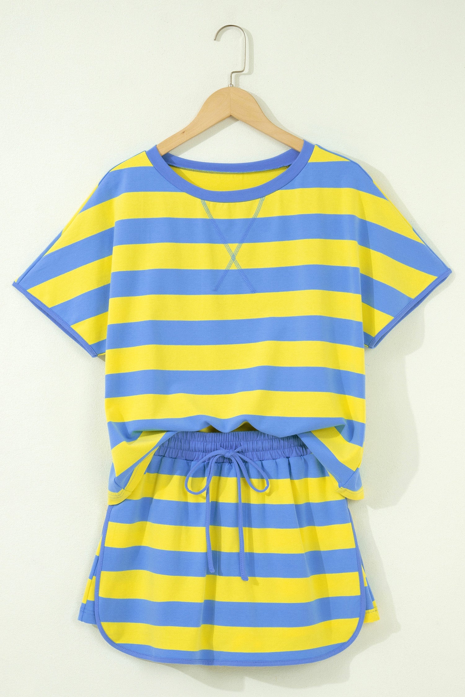 Yellow Stripe Dolman Tee and Drawstring Skort Athletic 2Pc Set