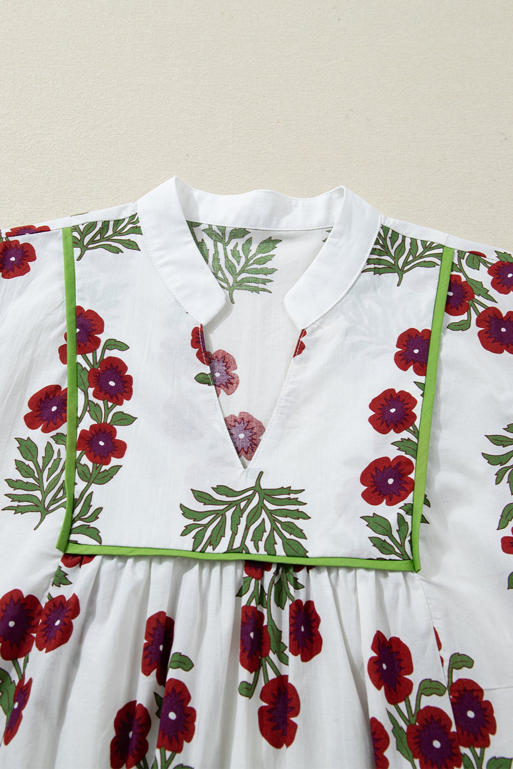 Floral Notched V-Neck 3/4 Sleeve Dress
