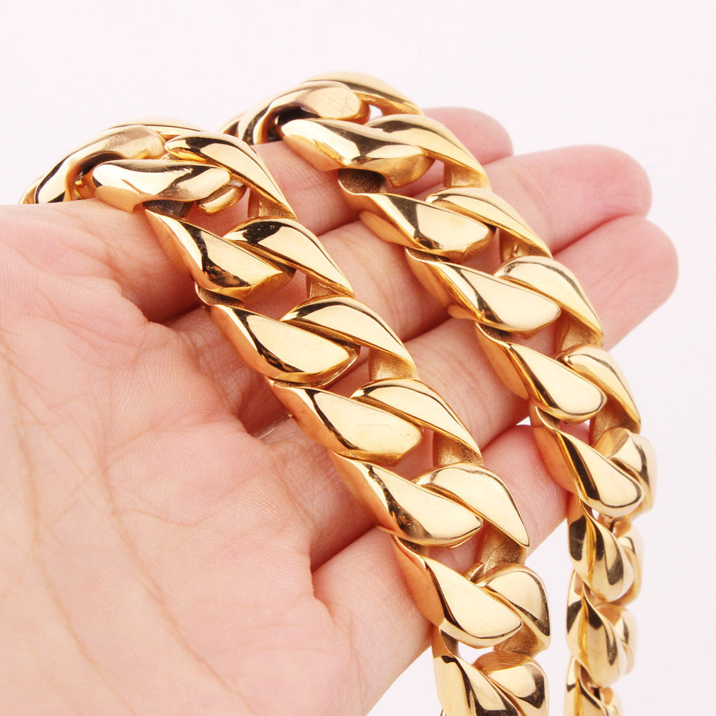 Mens Titanium Steel Stainless Steel Gold-Colored Necklace