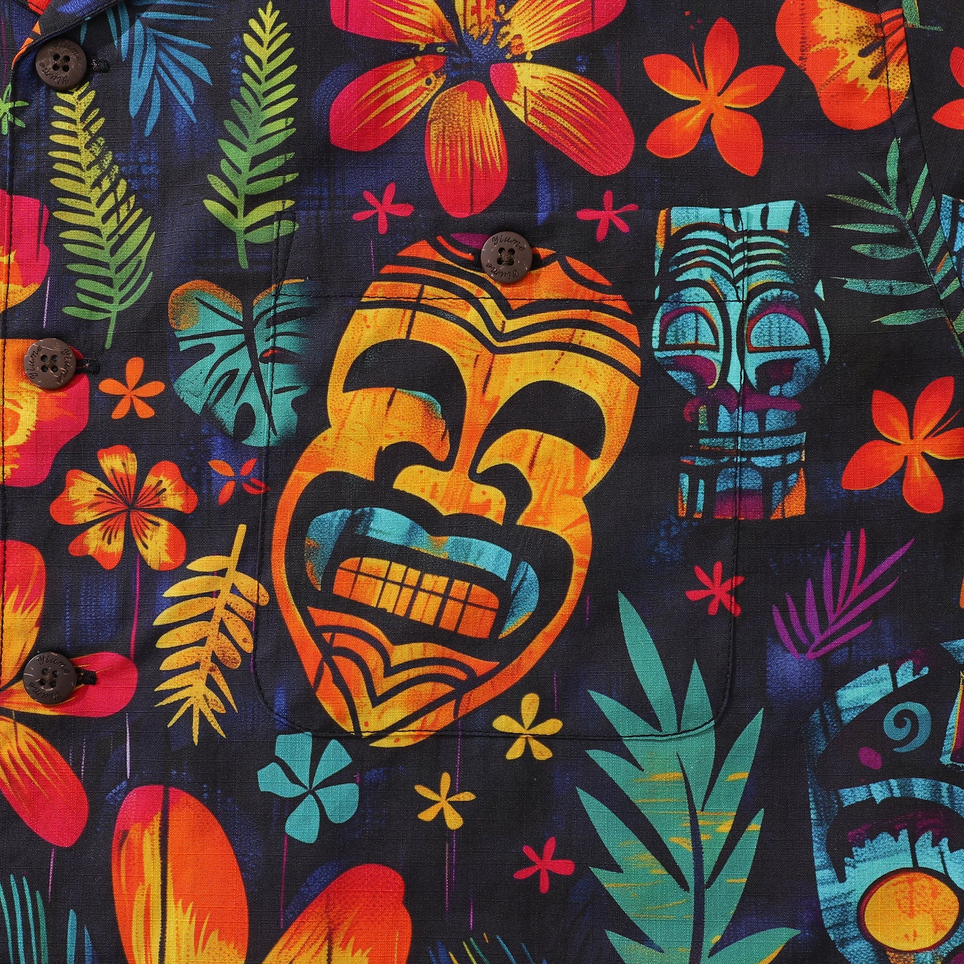 Tiki Tribal Revelry Print Short Sleeve 100% Cotton Aloha Shirt