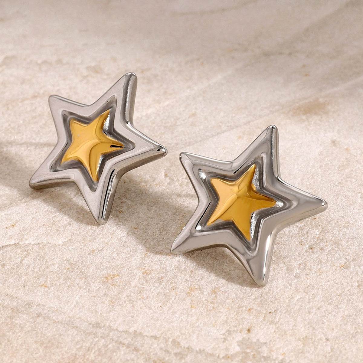 18K gold trendy personality five-pointed star with concave and convex design earrings