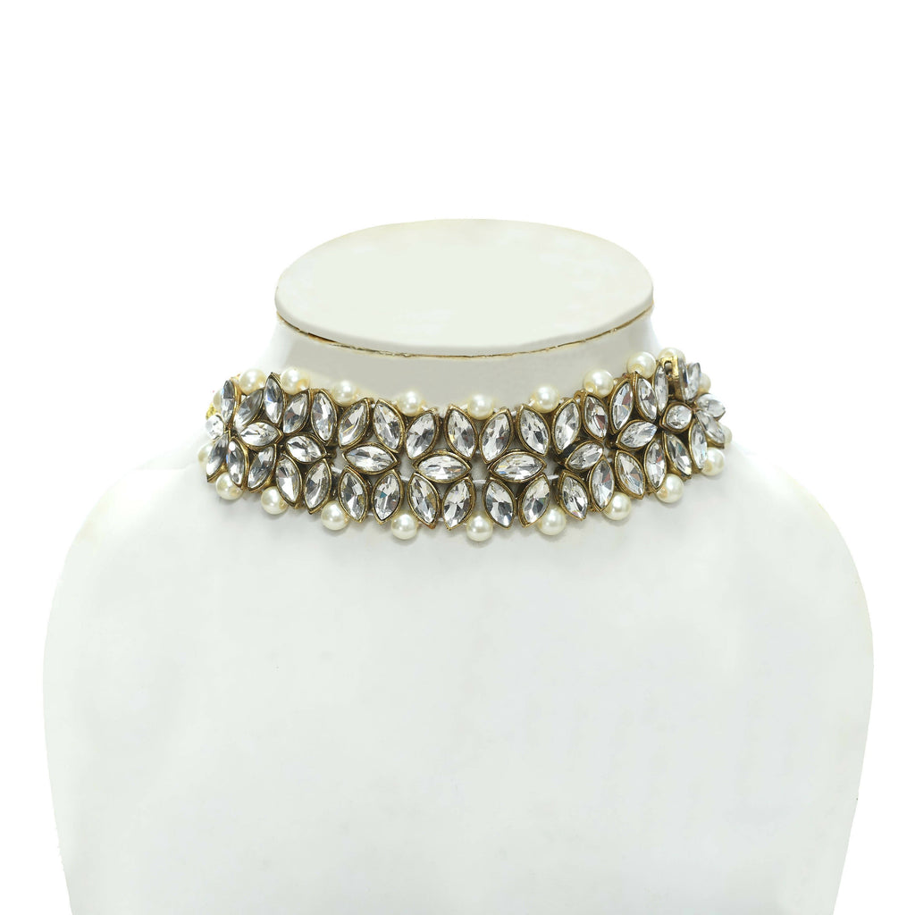 Johar Kamal Gold-Polished Rani Haar Necklace with Off White Pearls