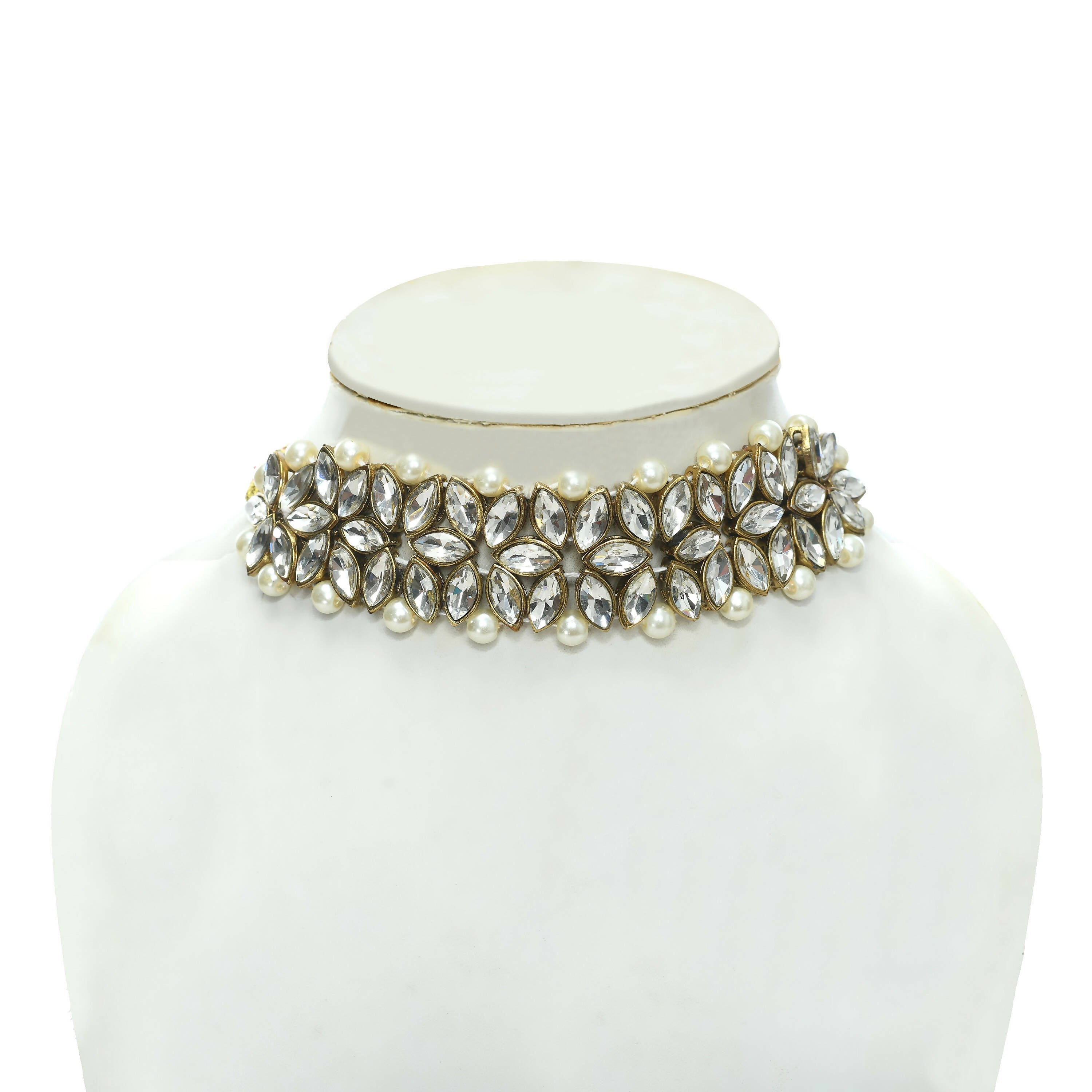 Johar Kamal Gold-Polished Rani Haar Necklace with Off White Pearls