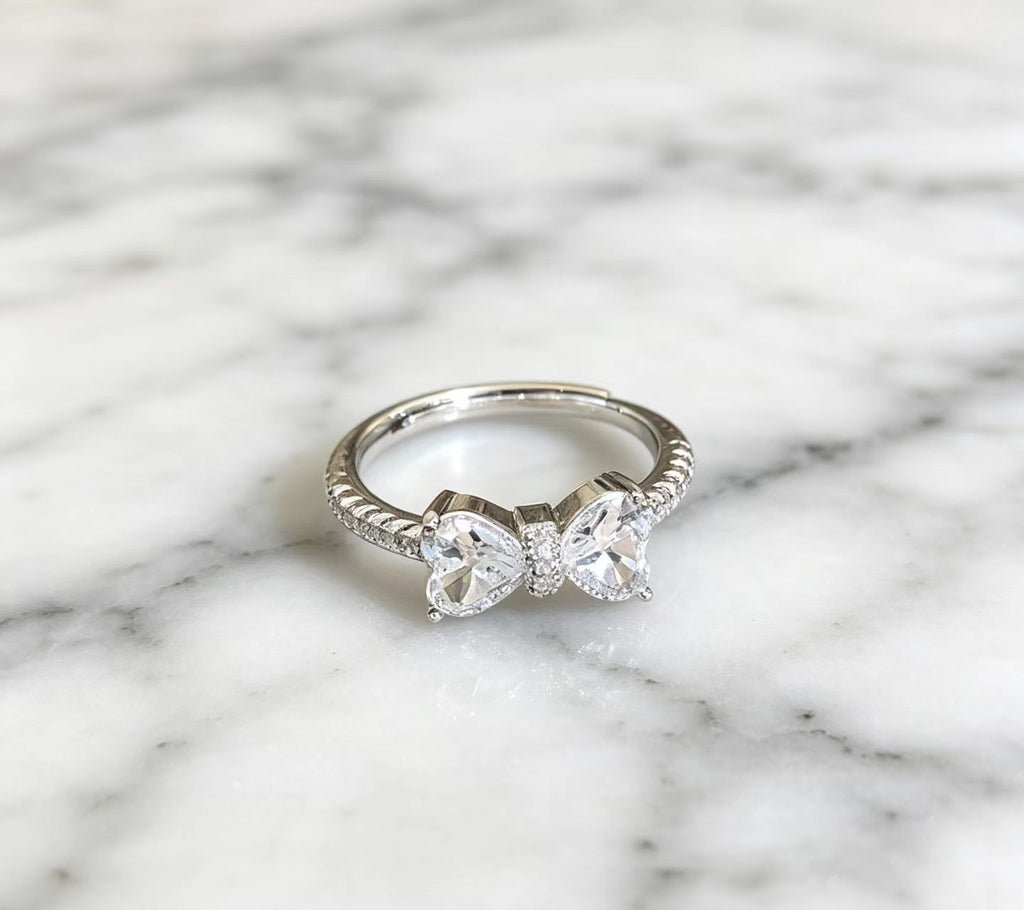 Dainty Silver Bowknot Ring for Women