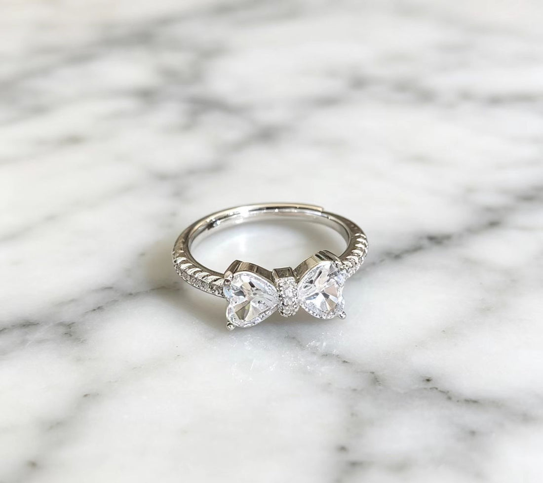 Dainty Silver Bowknot Ring for Women