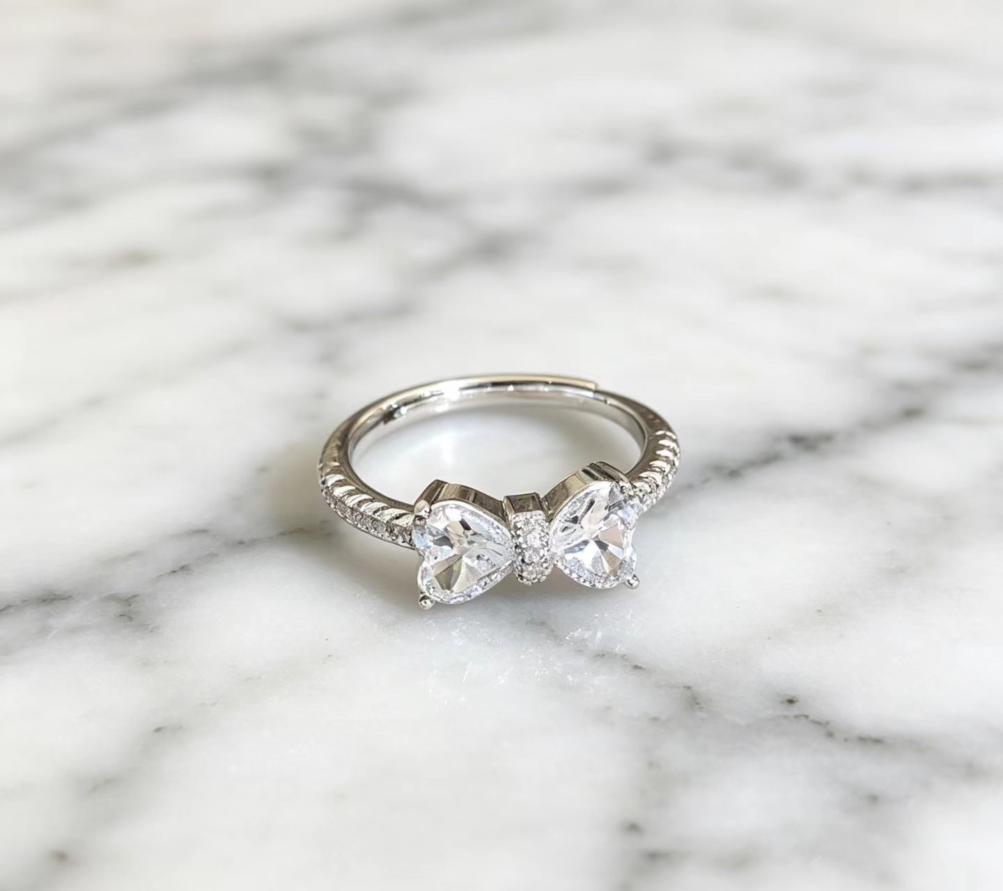 Dainty Silver Bowknot Ring for Women