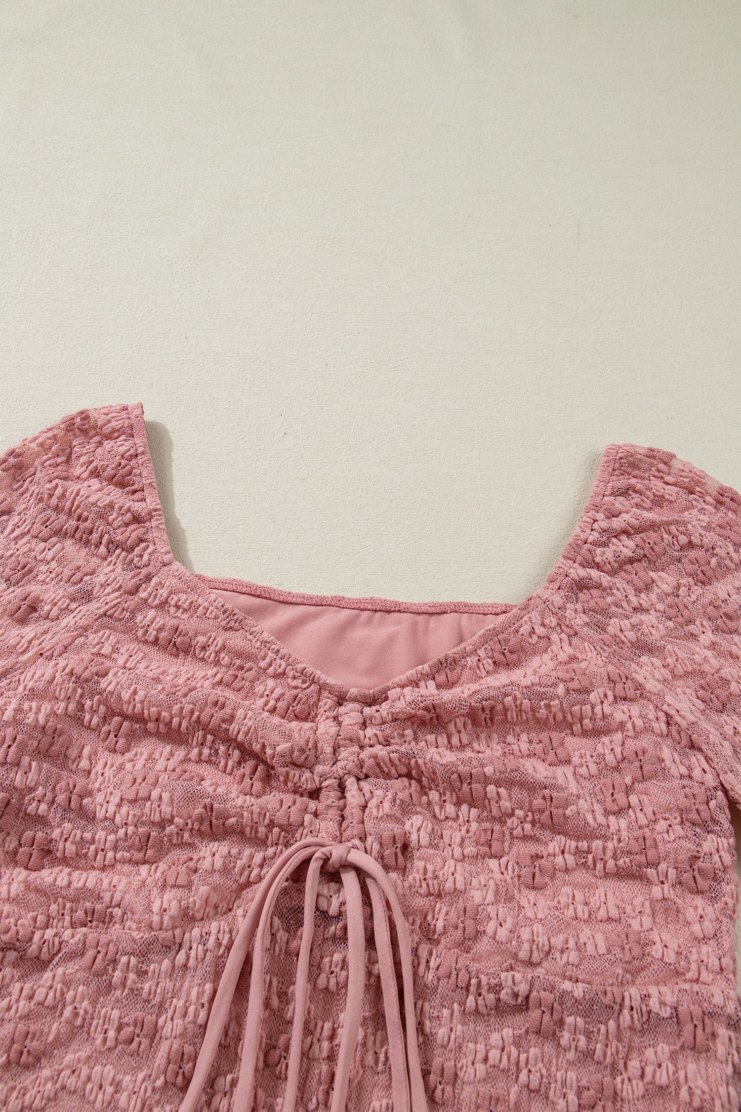 Floral Lace Blouse with Drawstring Knot Detail