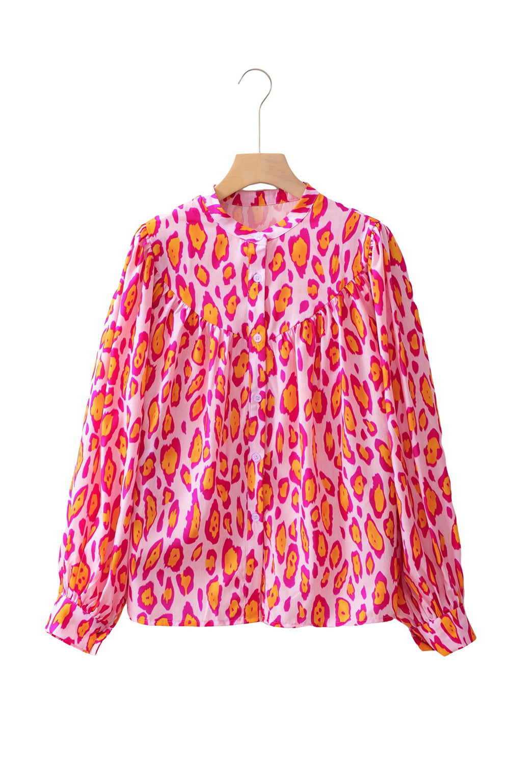 Light Beige Leopard Print Oversized Balloon Sleeve Shirt