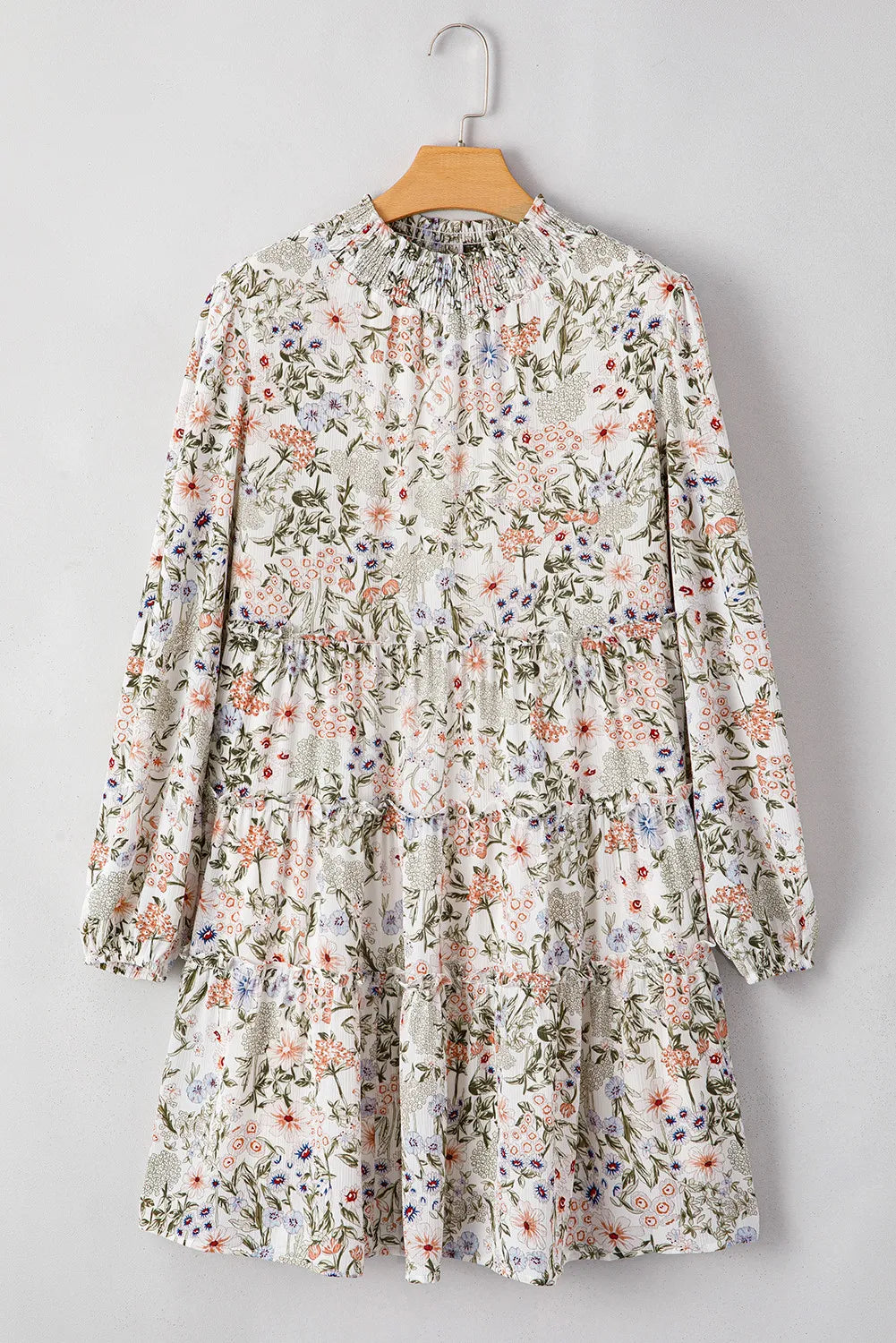 Floral Mock Neck Long Sleeve Mini Dress
