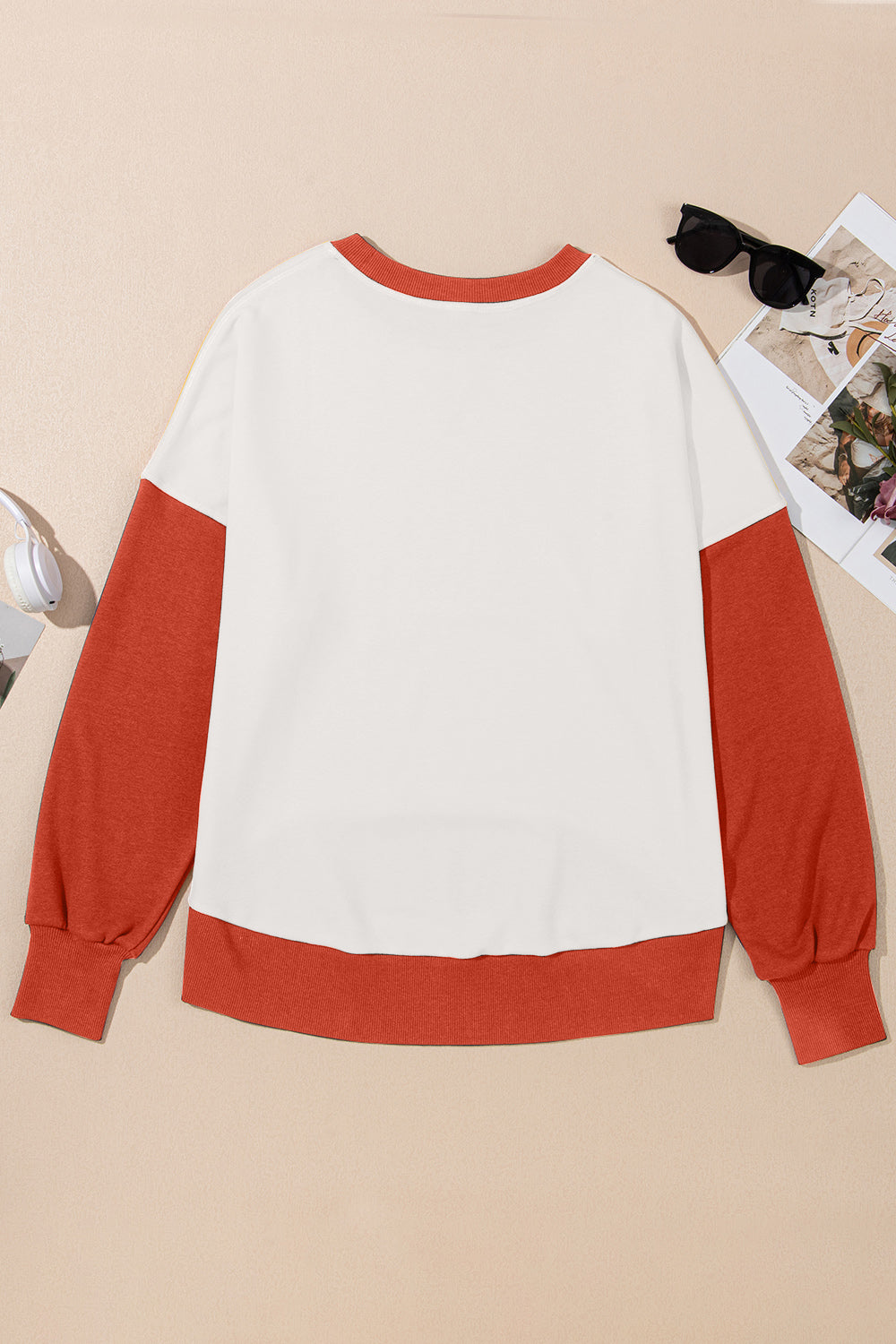 Women's Contrast Crewneck Sweatshirt in Beige and Grey