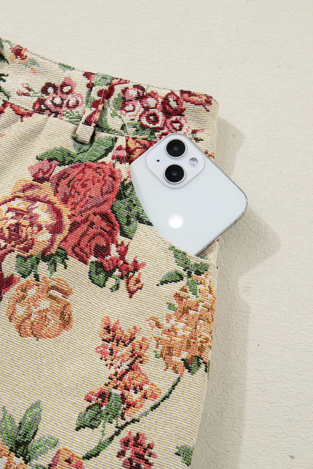 Button Front Scallop Mini Jacquard Floral Skirt