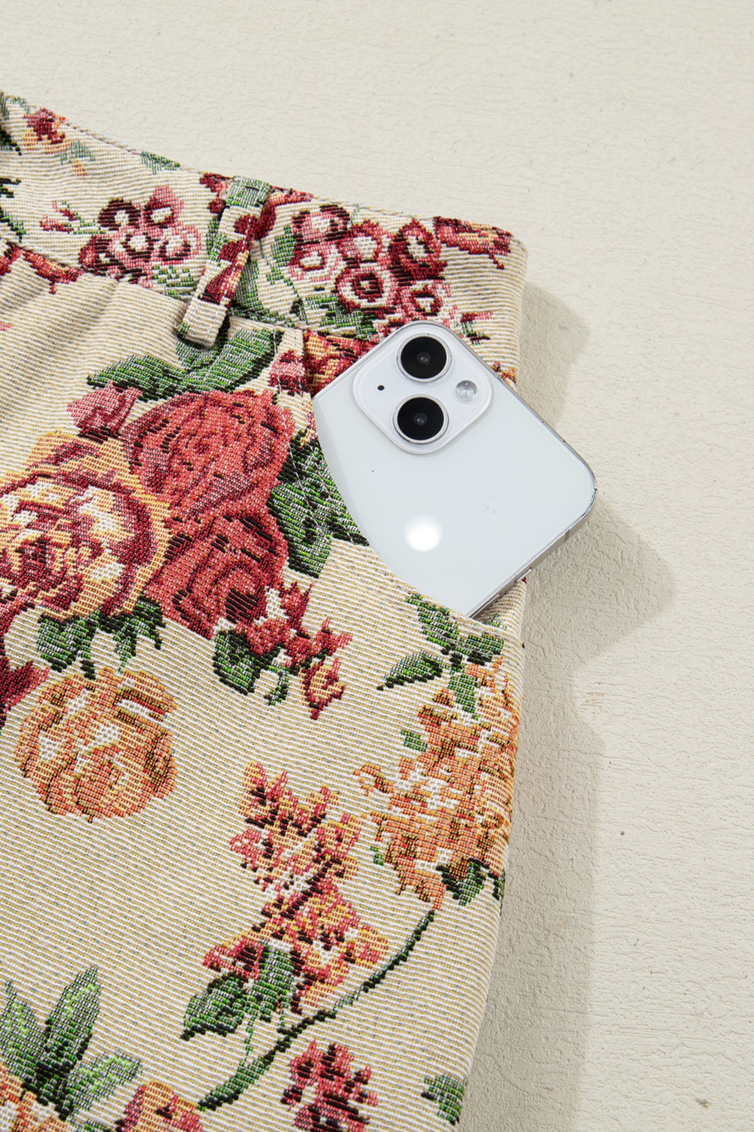 Button Front Scallop Mini Jacquard Floral Skirt