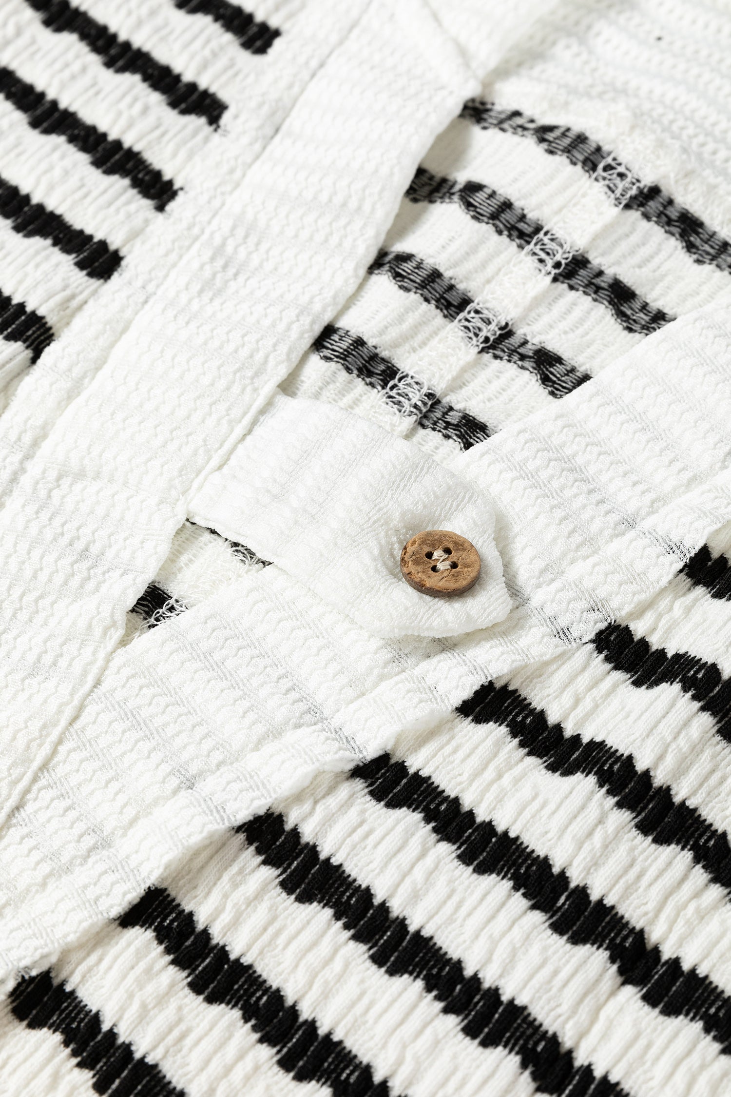 Black Stripe Textured Hooded V Neck Casual Long Sleeve Top