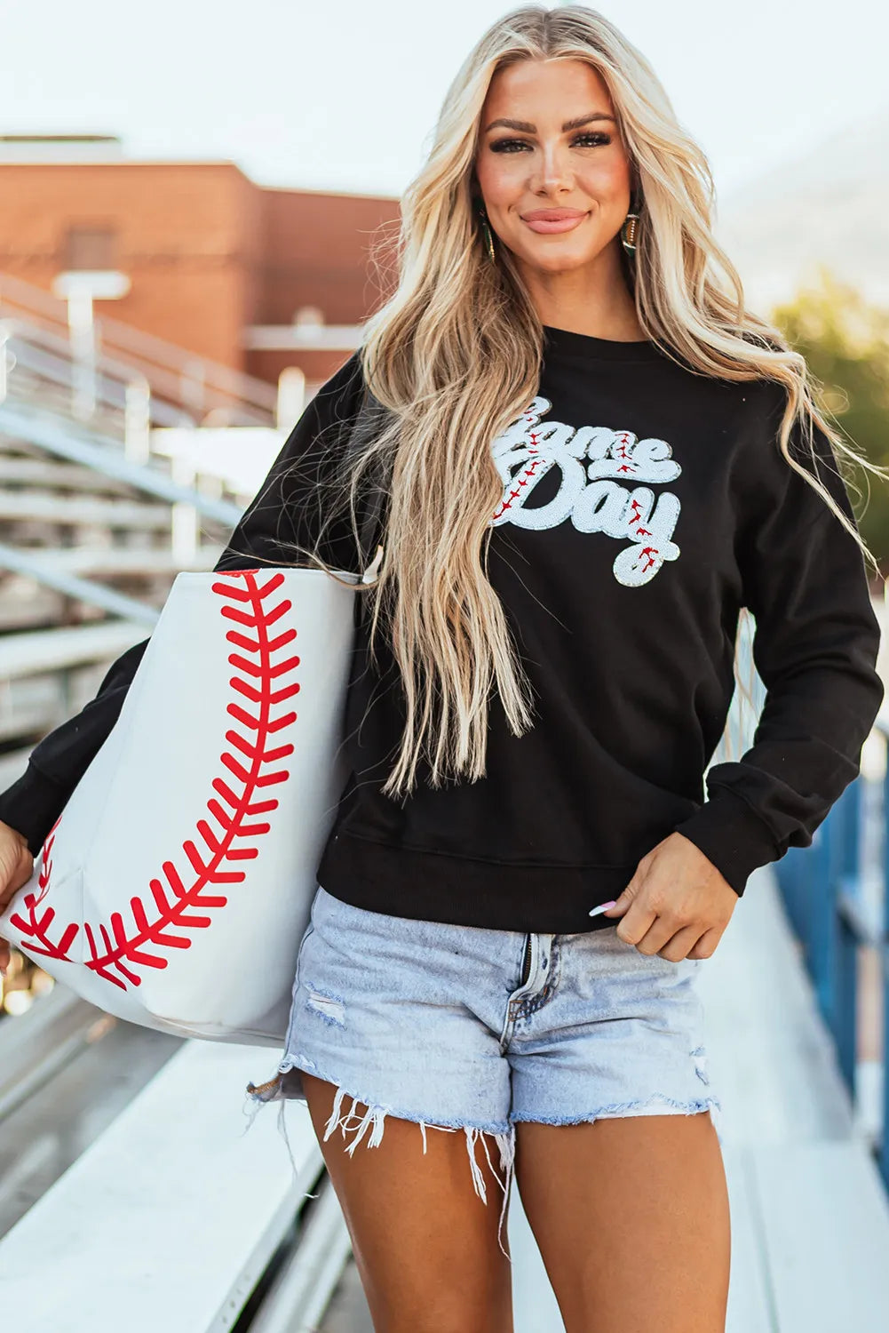 Letter Graphic Sequin Sweatshirt | Cotton Blend Crew Neck