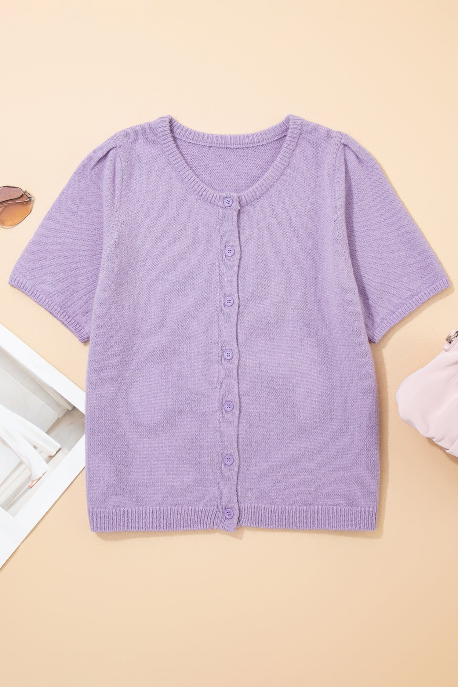 Petal Short Sleeve Soft Cardigan Sweater Tee