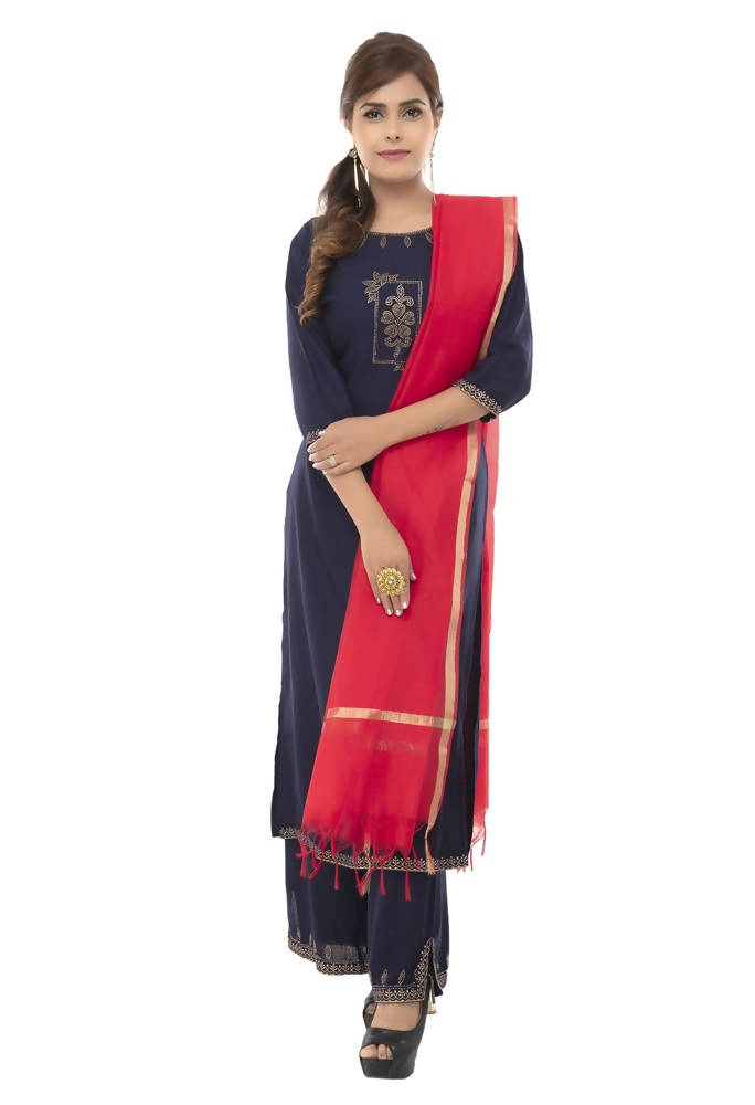 Red Banarsi Chanderi Dupatta with Elegant Piping Detail