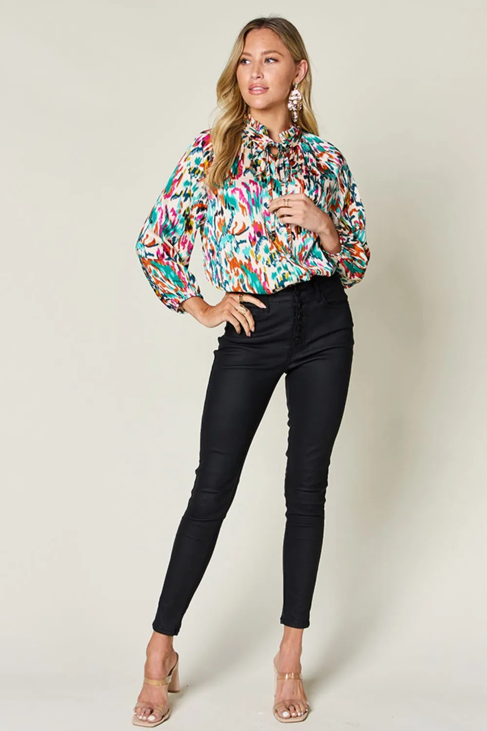 Printed Button Up Long Sleeve Shirt | Satin Bohemian Blouse