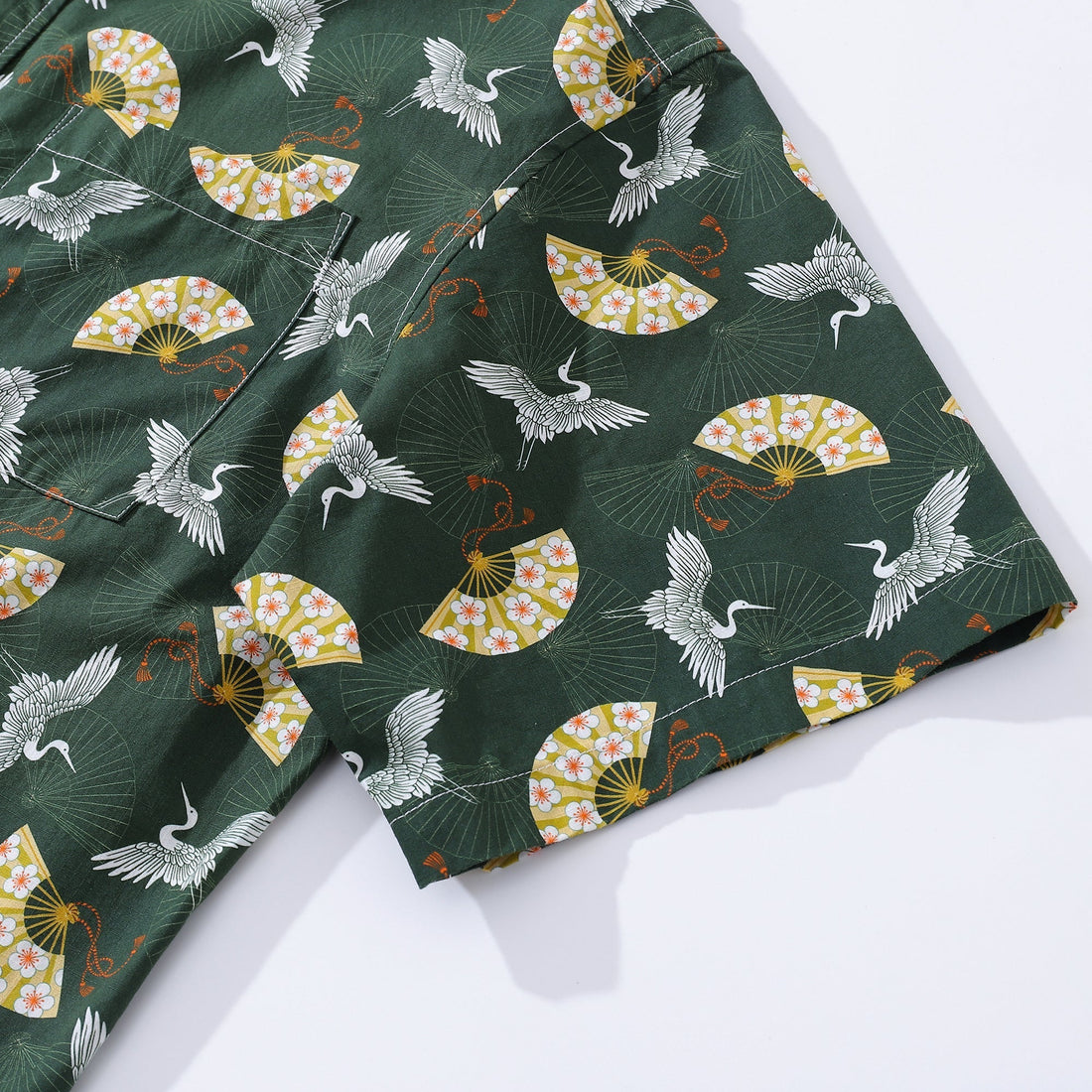 Men's Luck of the Cranes Cotton Aloha Shirt Dark Green