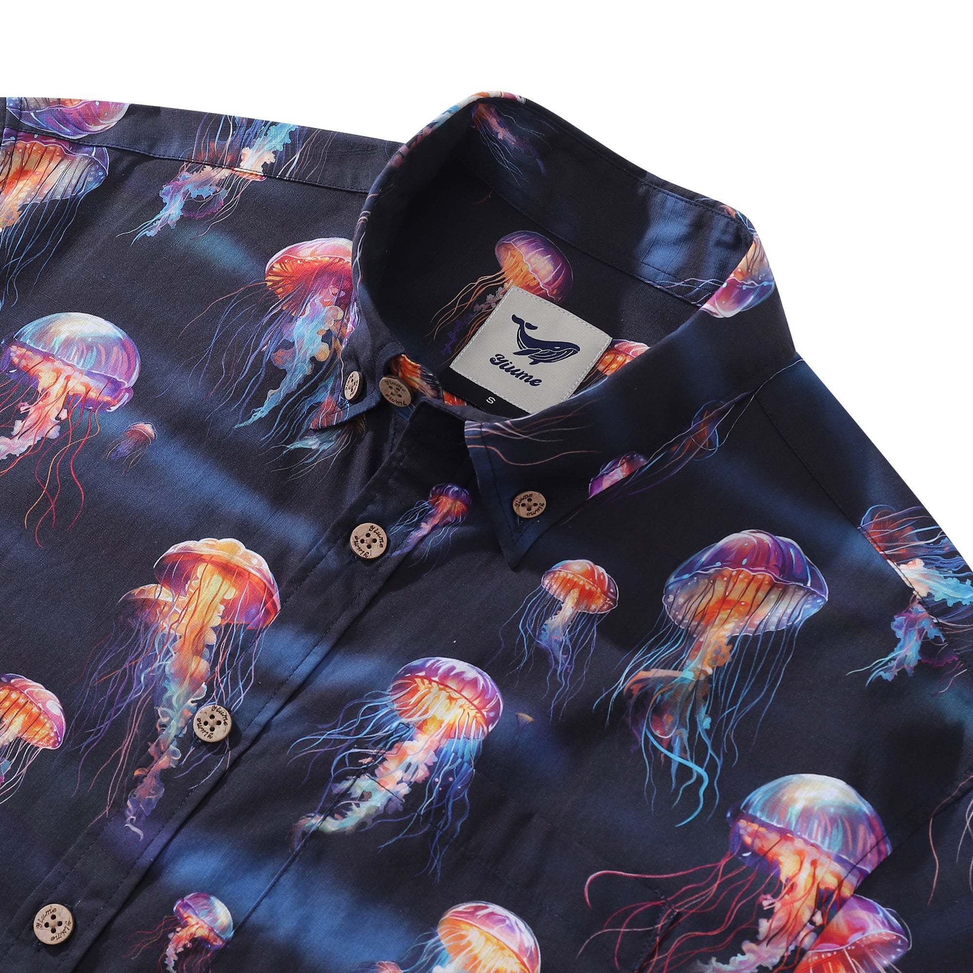 Men's Ocean Hawaiian Short Sleeve Cotton Resort Wear Shirt Jellyfish Print Luminescent Dreams By Amy