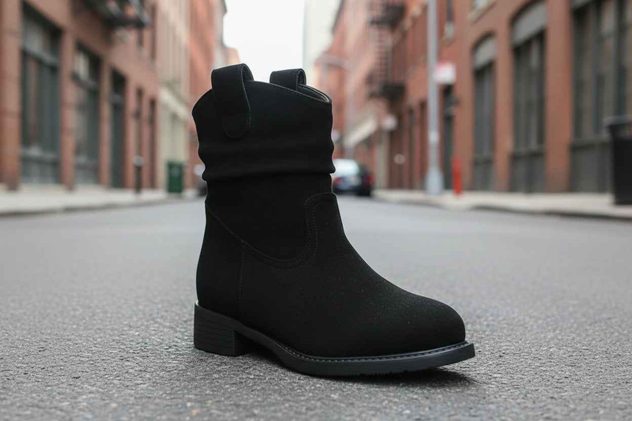 Women Suede Chunky Heel Ankle Boots Slouchy Everyday Footwear