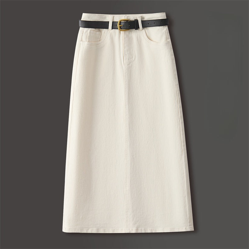 Brown A-Line Straight Skirt Retro Slit Hip Skirt
