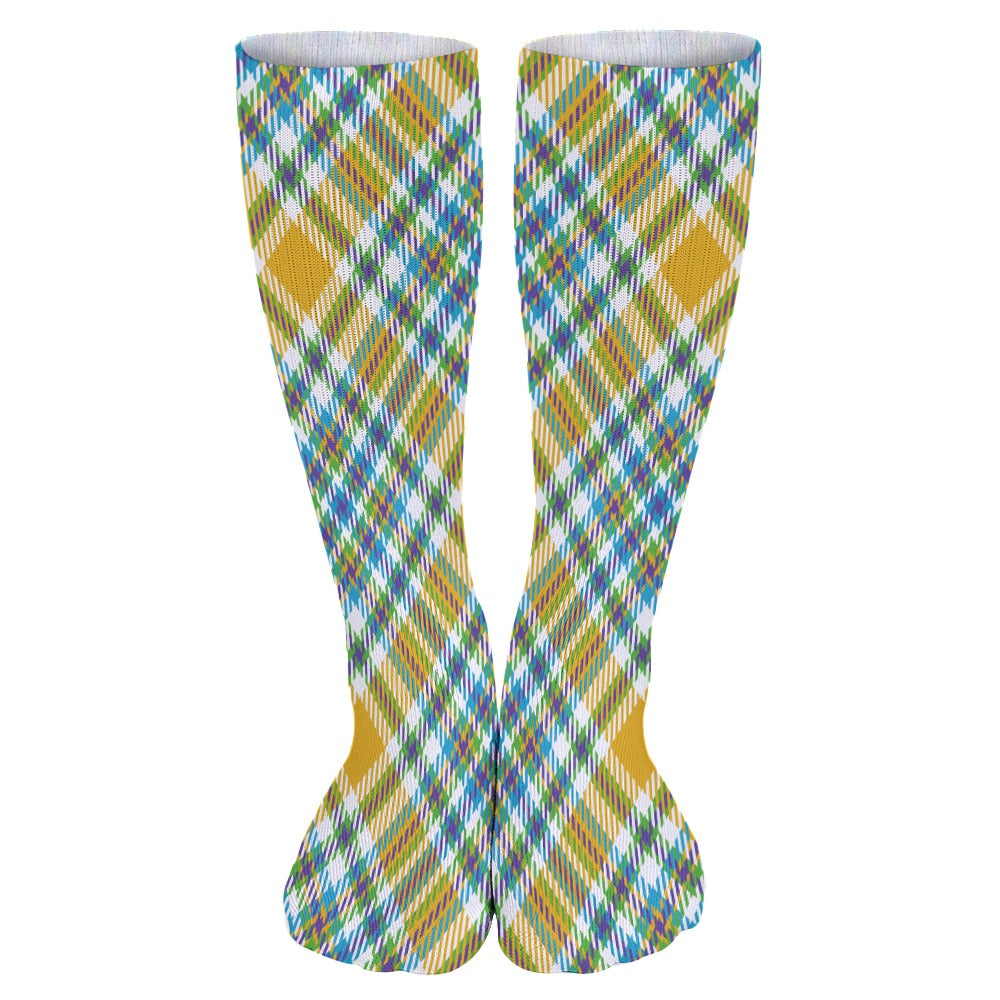 Yellow Plaid Breathable Knee-High Socks - Harajuku Style Comfort - Image 4