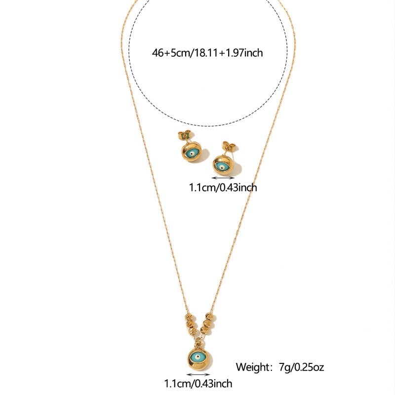 Turkish Evil Eye Pendant Necklace and Earrings Jewelry Set