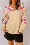 Parchment Floral Plaid Patchwork Henley Top