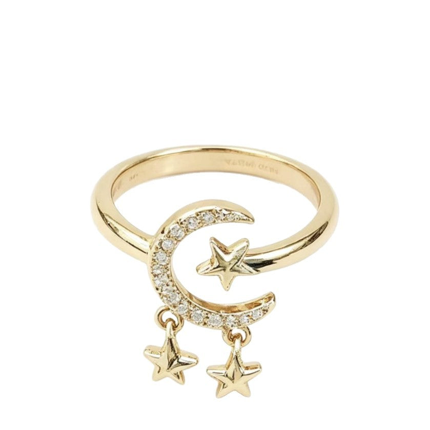 Adjustable Gold Star and Moon Open Ring for Women - Light Luxury