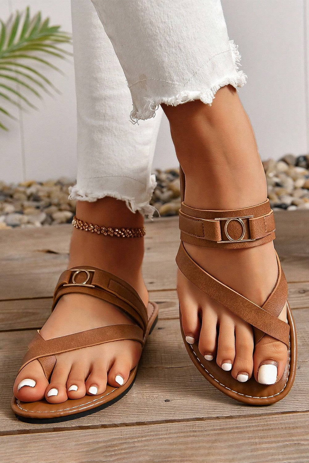 Everleigh Buckle Leathered Flat Slippers