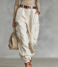 Women's High-Waist Beige Cargo Joggers with Elastic Cuffs - Image 3
