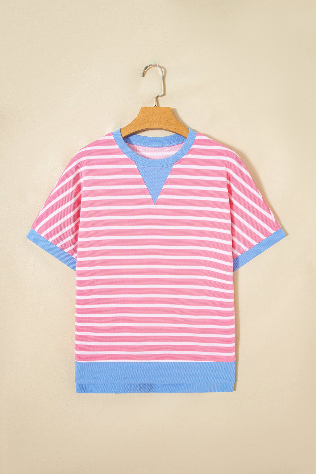 Kelly Striped Short Sleeve Knit Top with Color Block