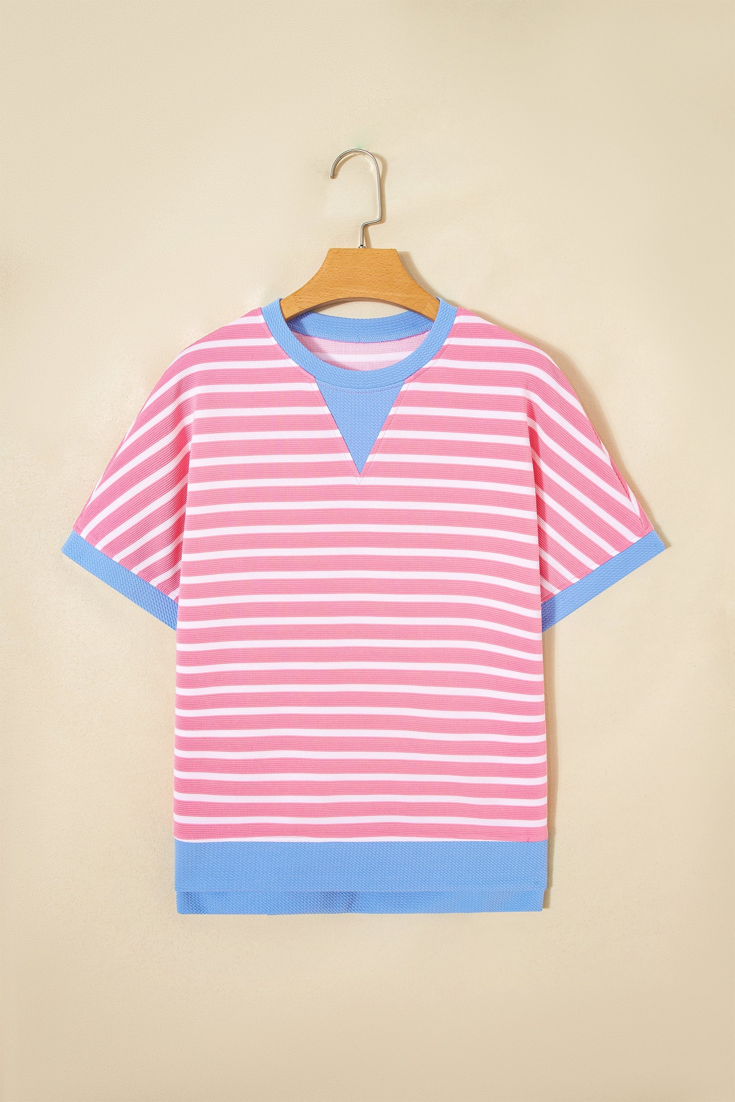 Kelly Striped Short Sleeve Knit Top with Color Block