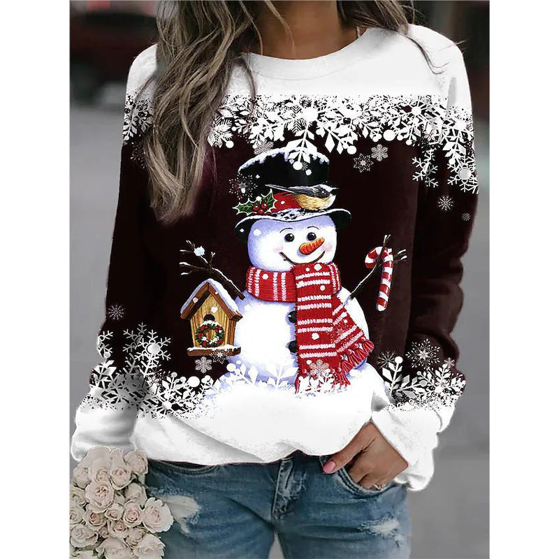 Women's Snowman Printed Panel Loose Sweater