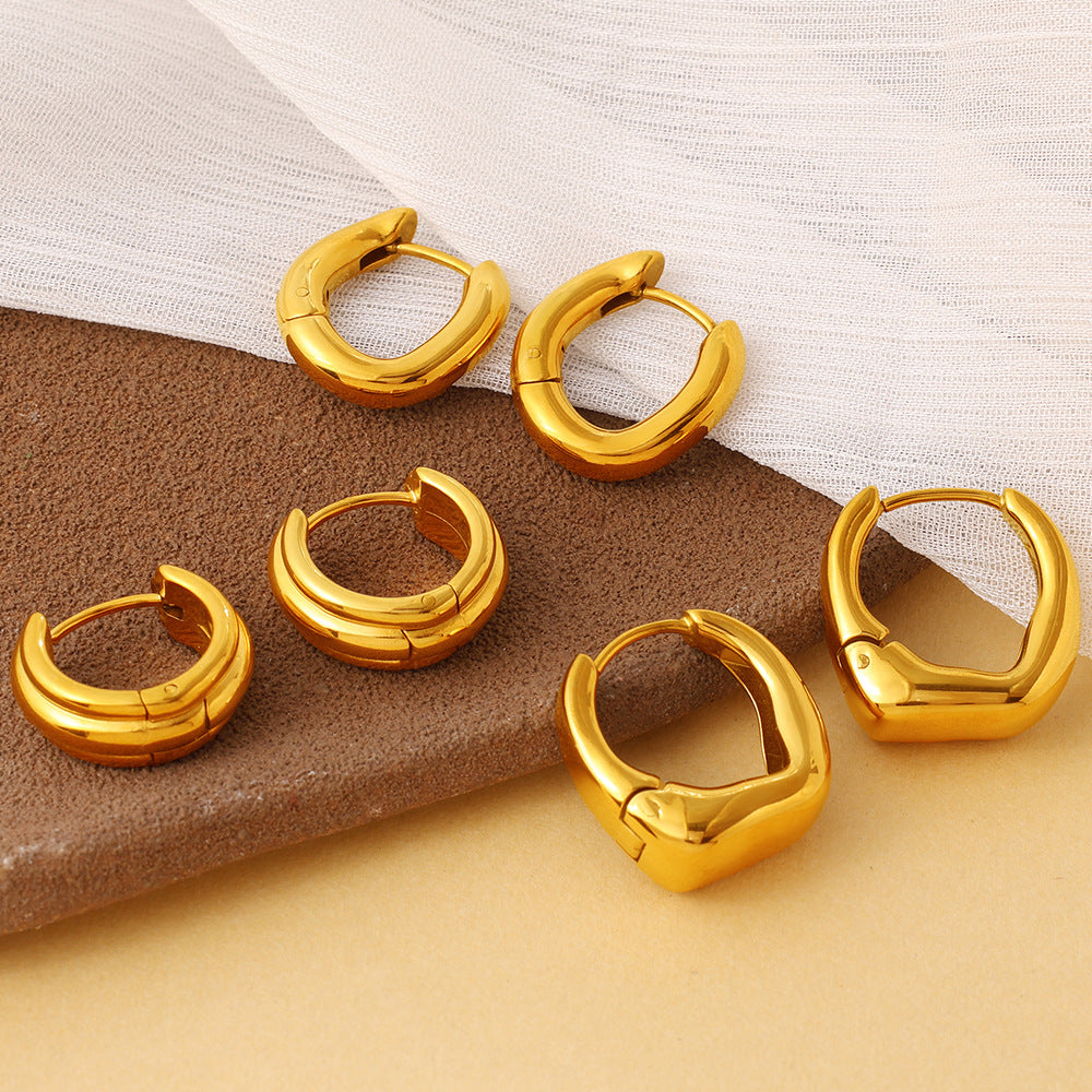 Fashion Vacation Style Geometric U-Shape & Triangle Earrings, Gold Color Fade-Resistant Sun Design, Daily Commute Earrings For Women