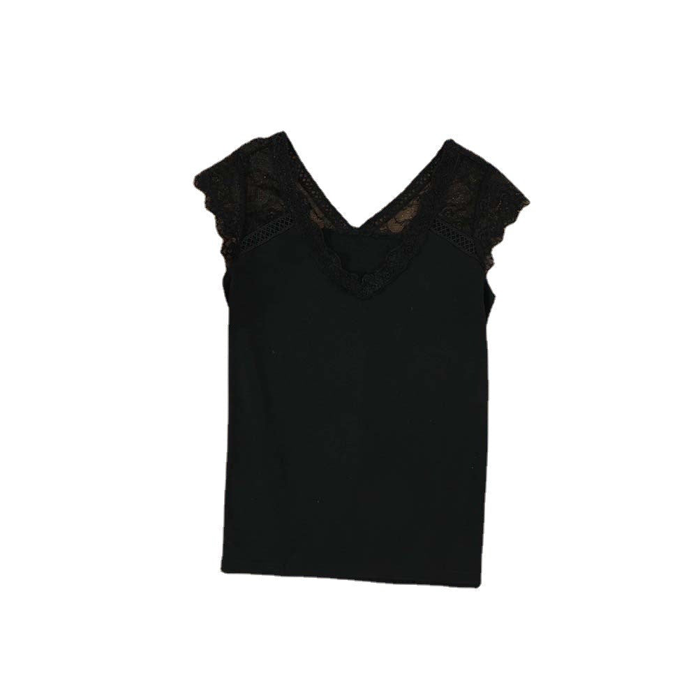 Women's Lace Knit Vest Top  European Style V-Neck T-Shirt