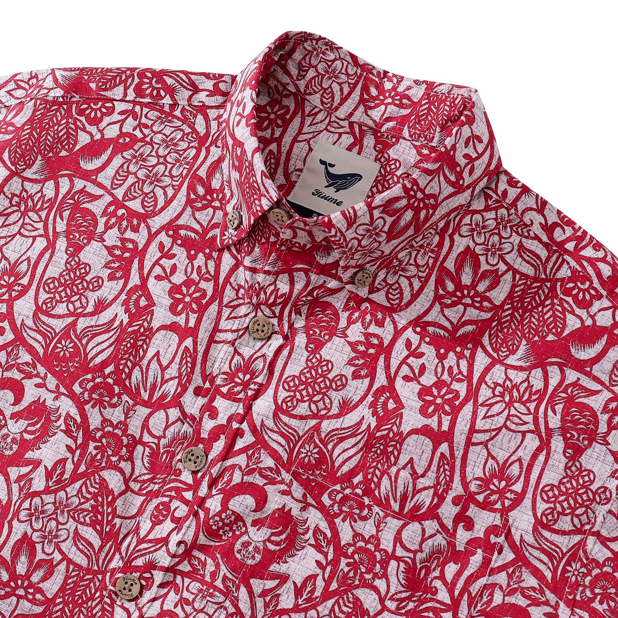 Hawaiian Shirt For Men Paper-Cut Painting Button-down Shirt Short Sleeve 100% Cotton Shirt By Yakima