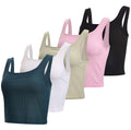 5 Pack Womens Square Neck Cute Crop Tank Top for Women Crop Tops Trendy Ladies Tops Tees Athletic Yoga Summer Running Basic White Woman Cropped Exercise Woman Sleeveless White Tanks - Set 3 L