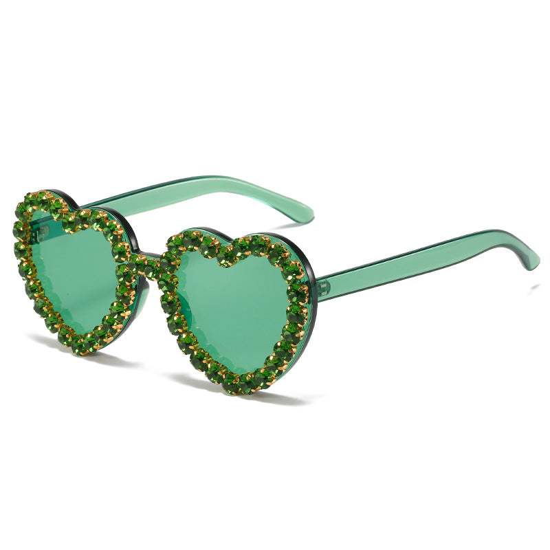 Peach Heart Rhinestone Sunglasses Y2K Aesthetic Shades