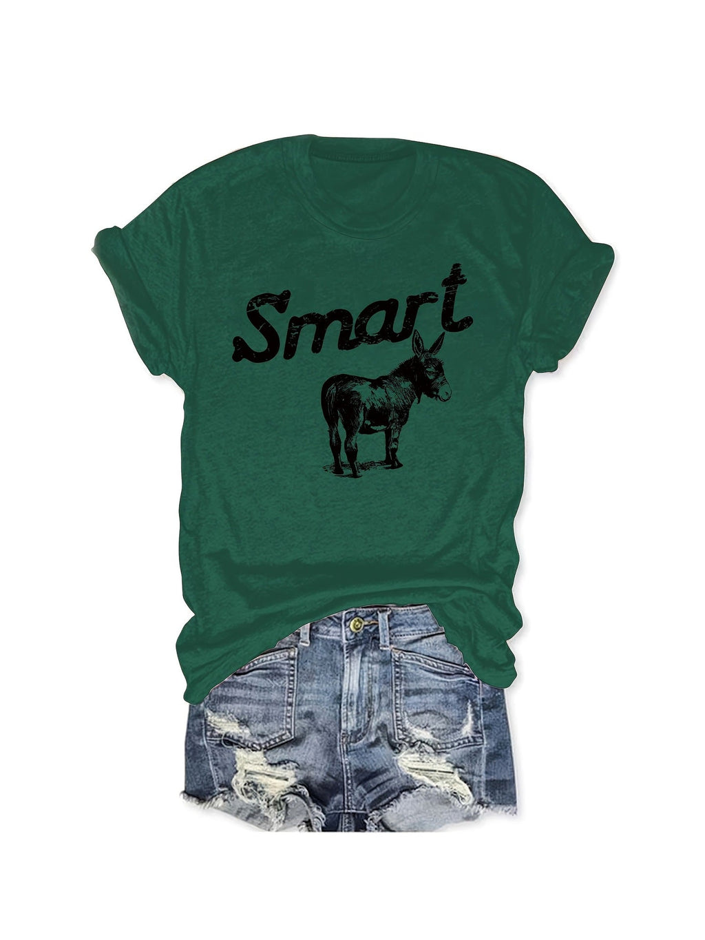 Women's Round Neck Short Sleeve T-Shirt Grey Donkey Graphic Tee