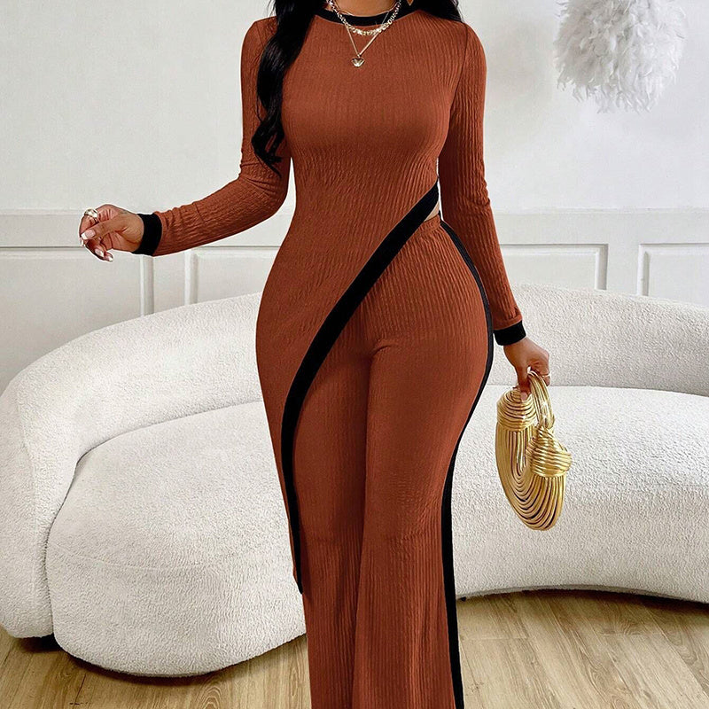 Women’s Asymmetrical Two-Piece Long Sleeve Top and Pants Set - Image 3
