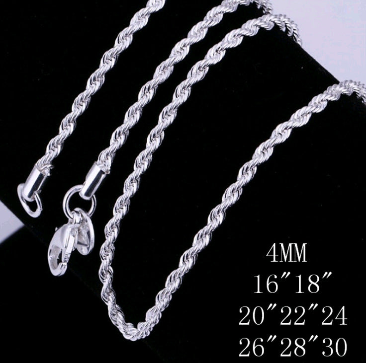 Twist Necklace Silver Plated 4MM  Twisted String Necklace
