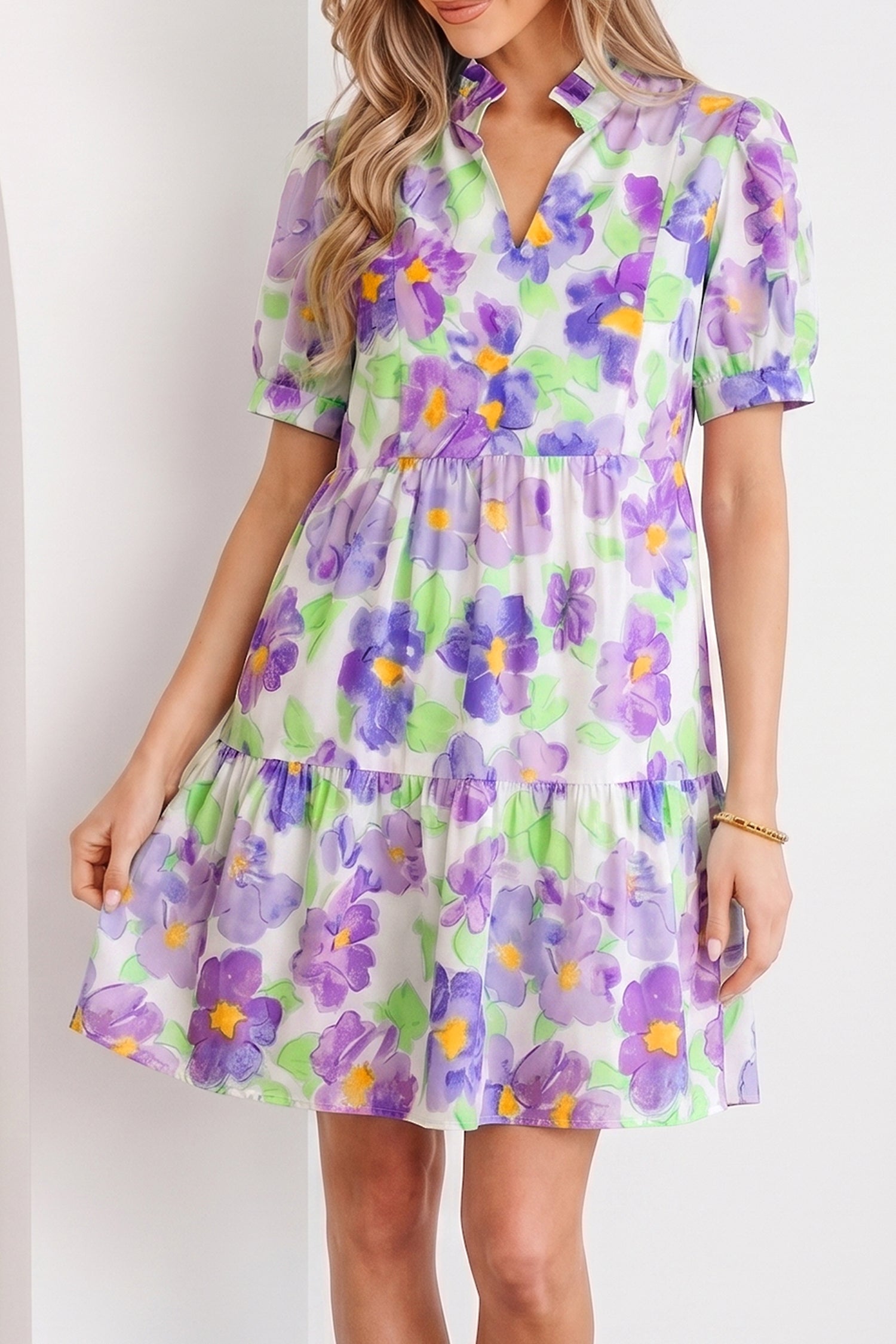 Penelope Tiered Ruffle Mini Dress: Floral Romantic Mini Dress